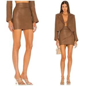 The Sei Leather Gathered Mini Skirt Chestnut